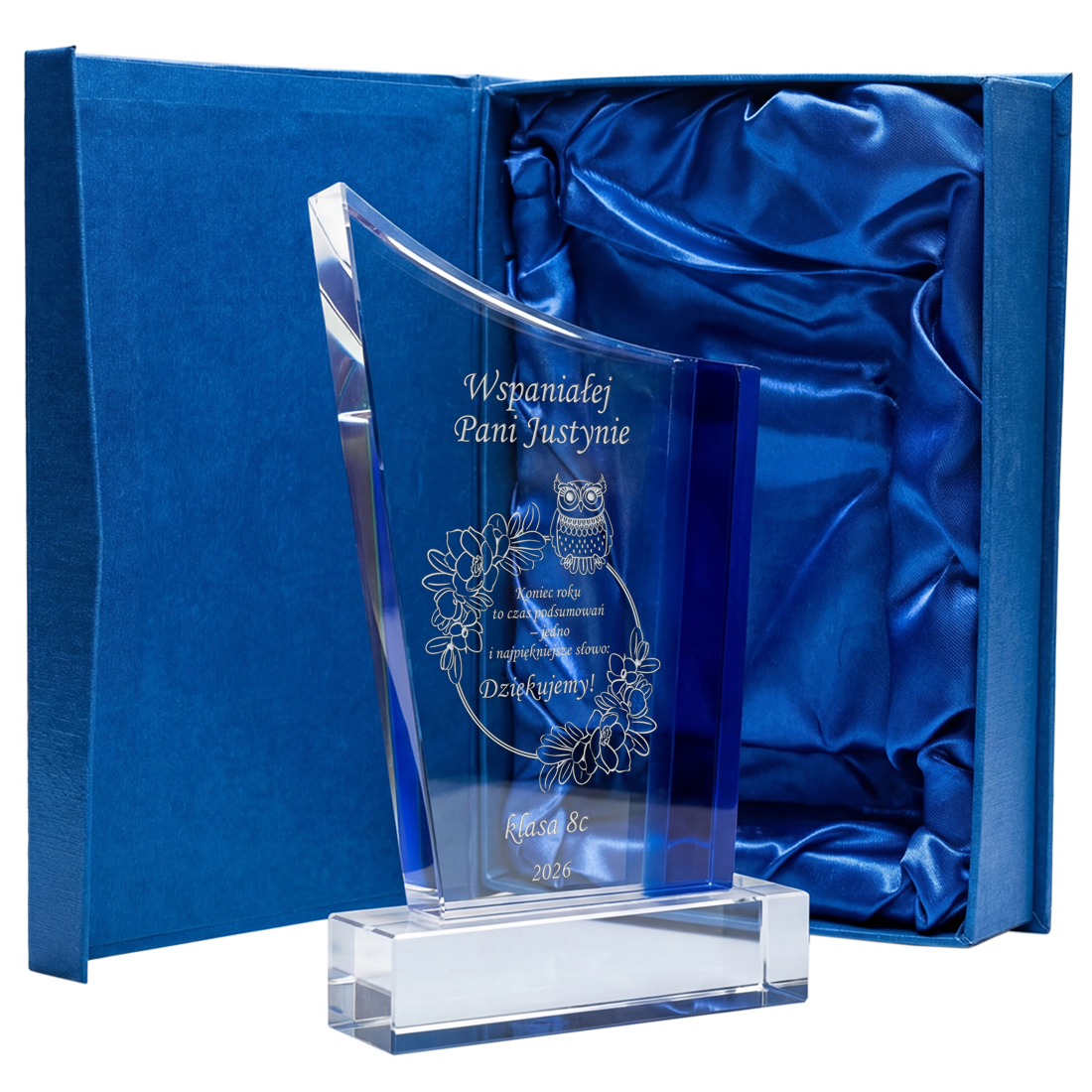 Statuetka Szklana z Grawerem dla Nauczyciela Podziękowanie i Prezent