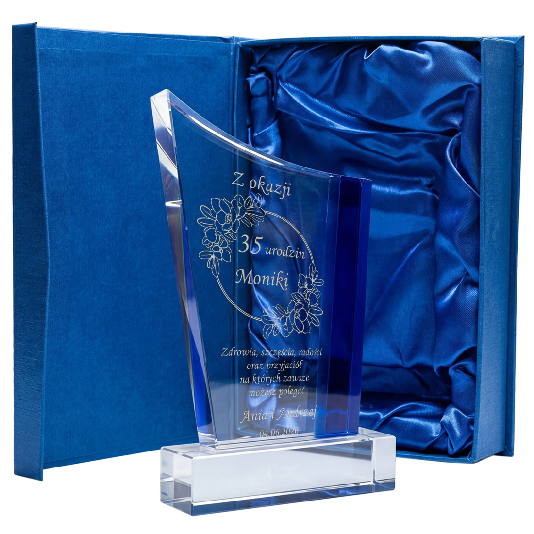 Statuetka Szklana z Grawerem na Jubileusz Urodzin Personalizowany Prezent