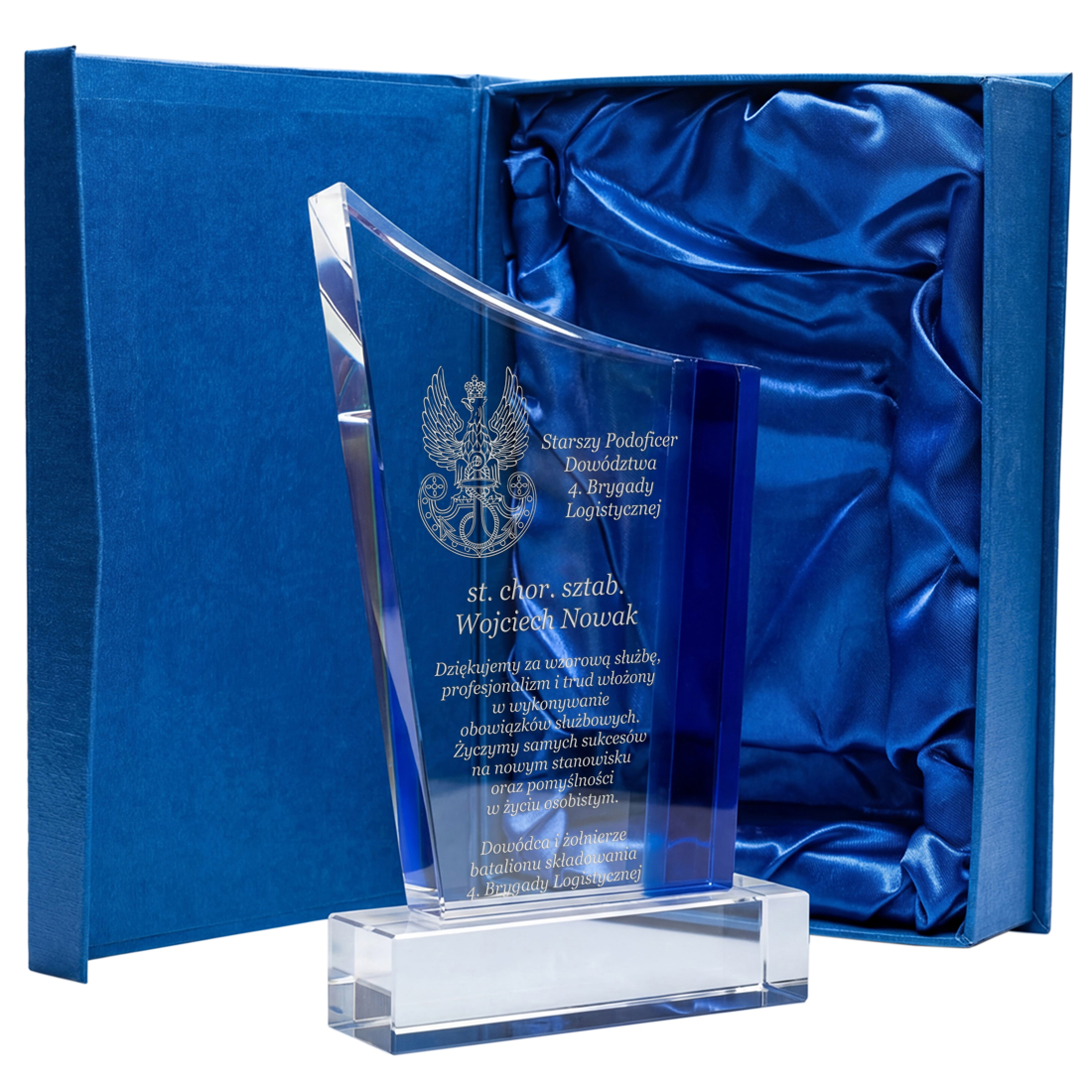 Statuetka Szklana dla Oficera Grawer na Awans i Emeryturę