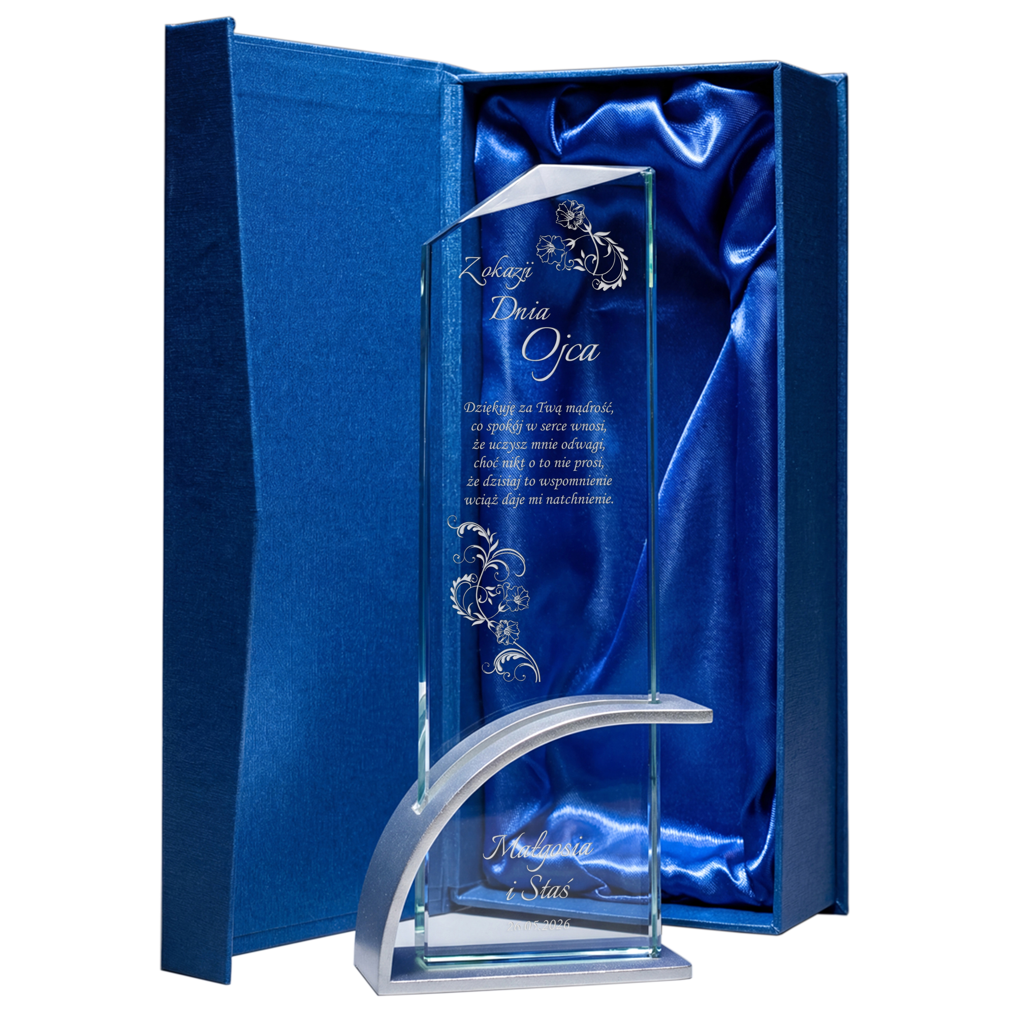 Statuetka Szklana z Grawerem na Dzień Ojca Personalizowany Prezent