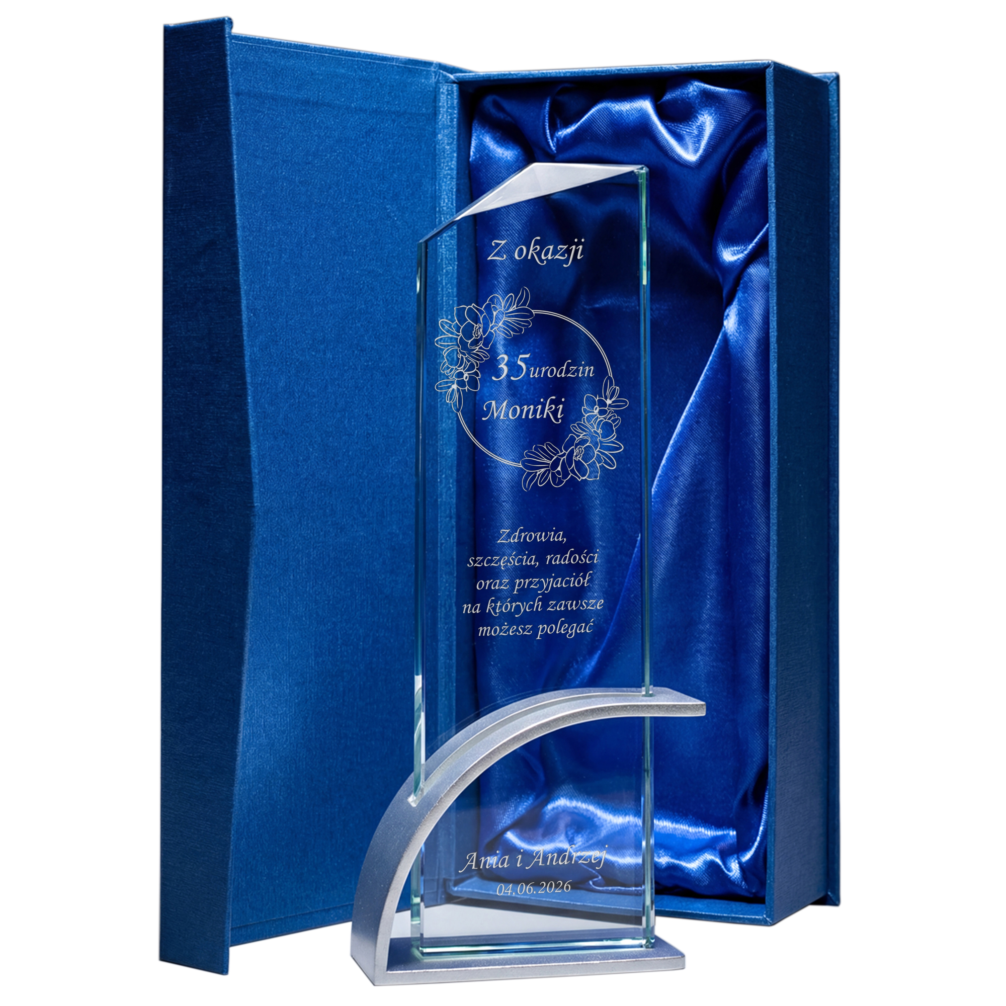 Statuetka Szklana z Grawerem na Urodziny Personalizowany Prezent